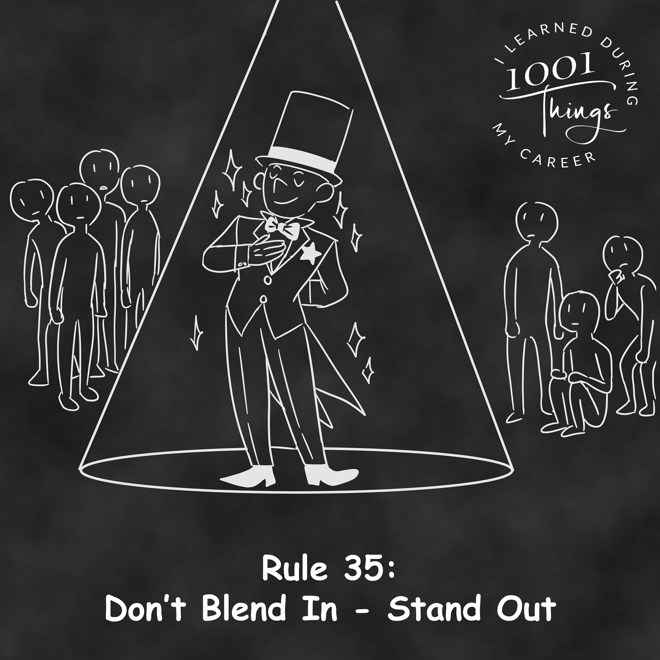 An illustration of a person standing confidently in the spotlight.