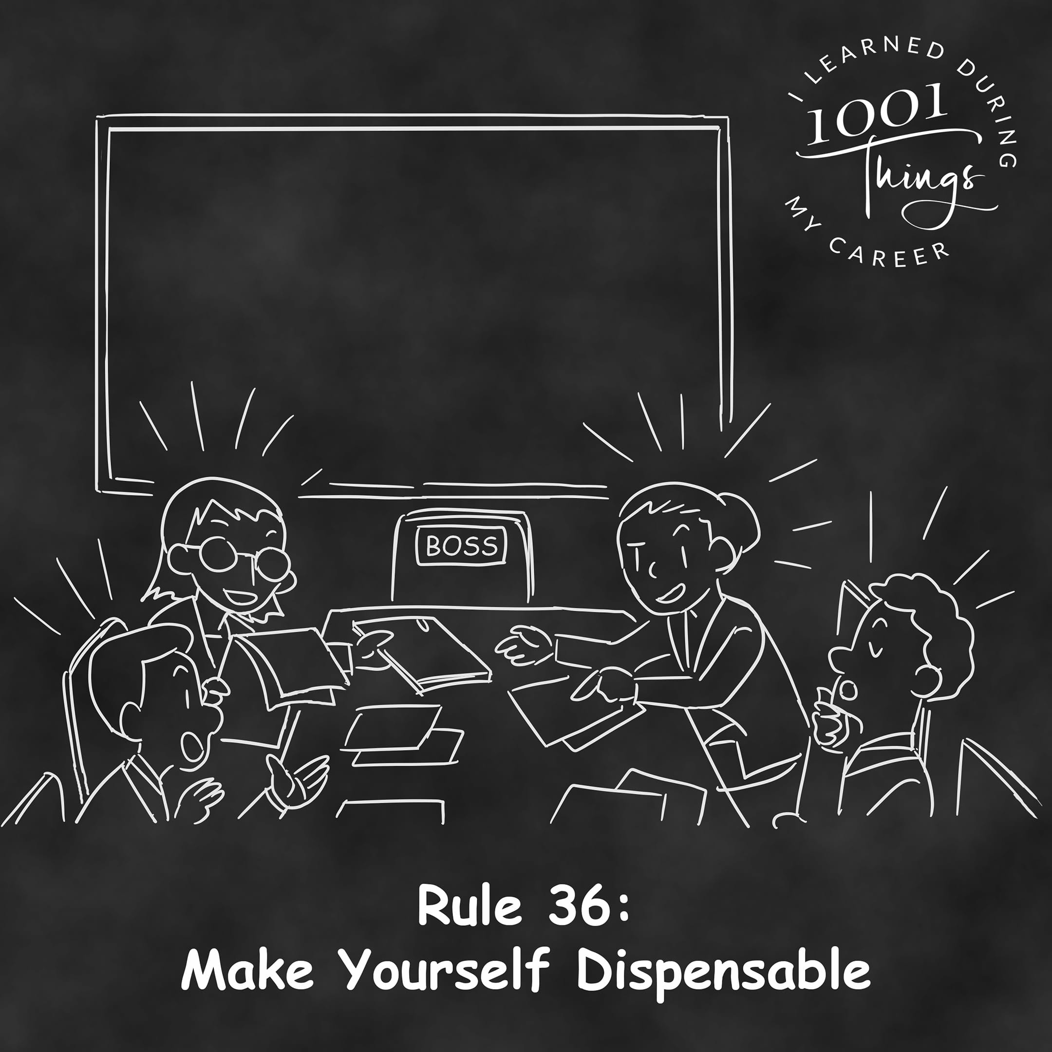 An illustration of an empty chair at the head of a conference table