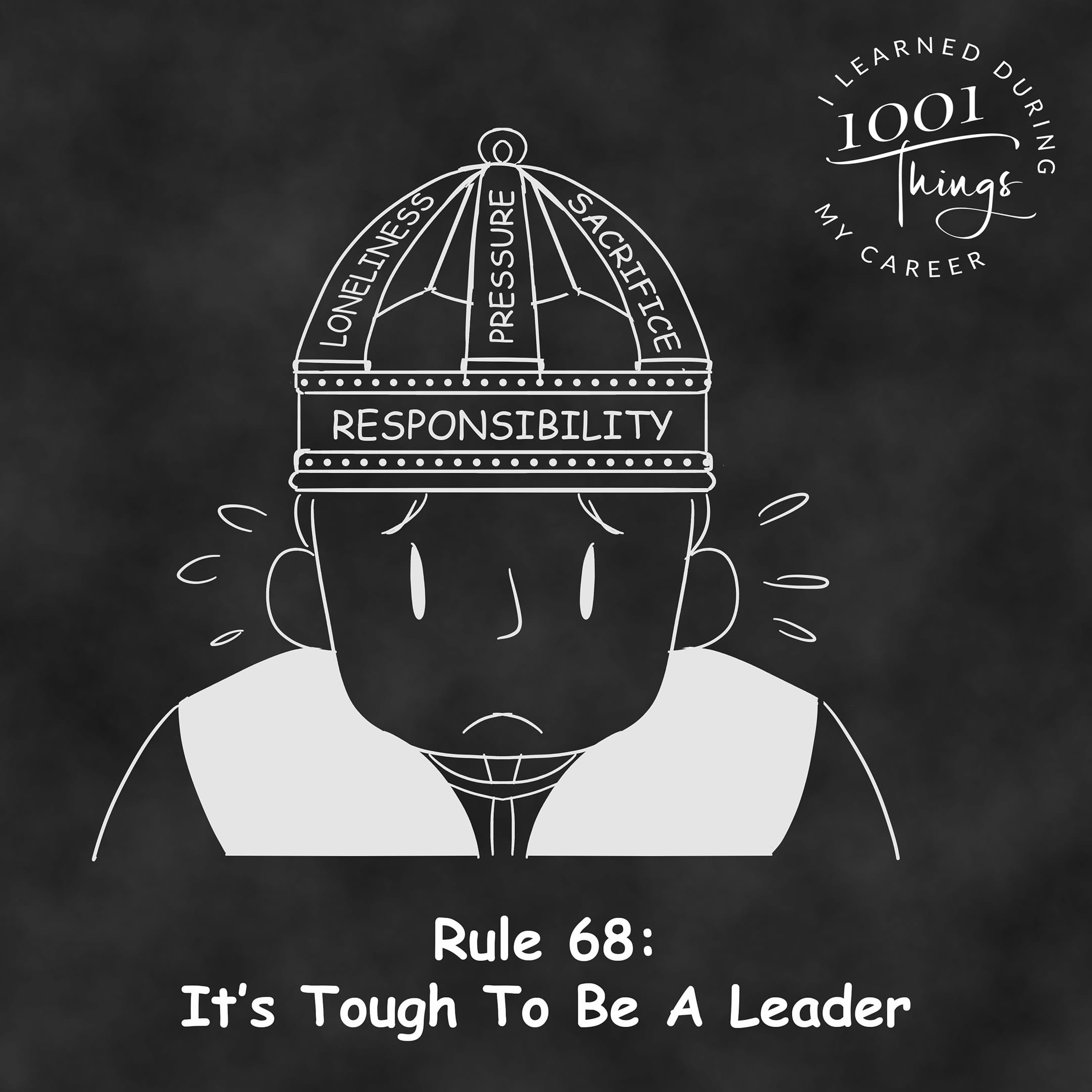 An illustration of a leader wearing a crown that’s visibly weighing down their head, pressing on their shoulders.