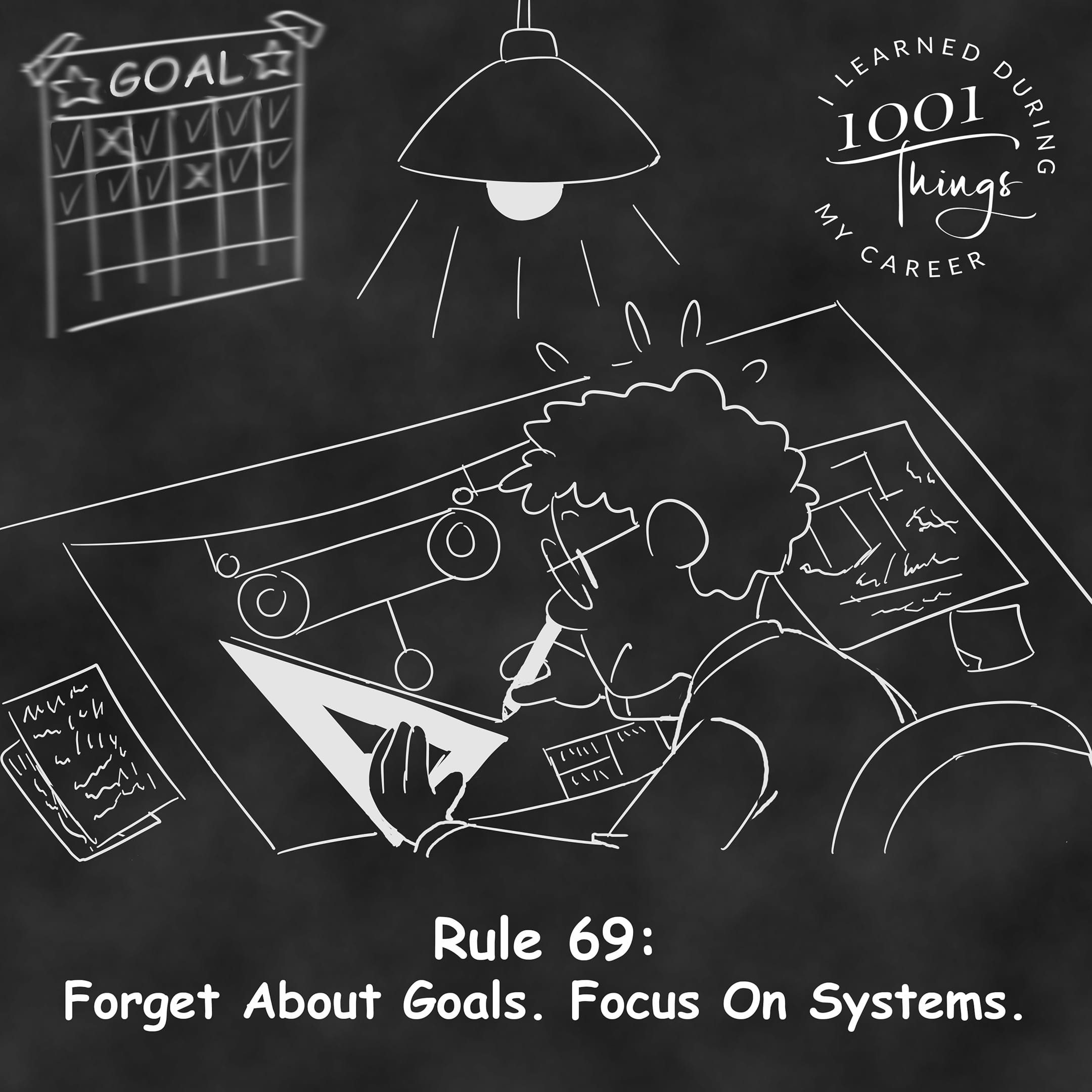 An illustration of a person is shown working on a blueprint or schematic with detailed, intricate designs representing a complex system.