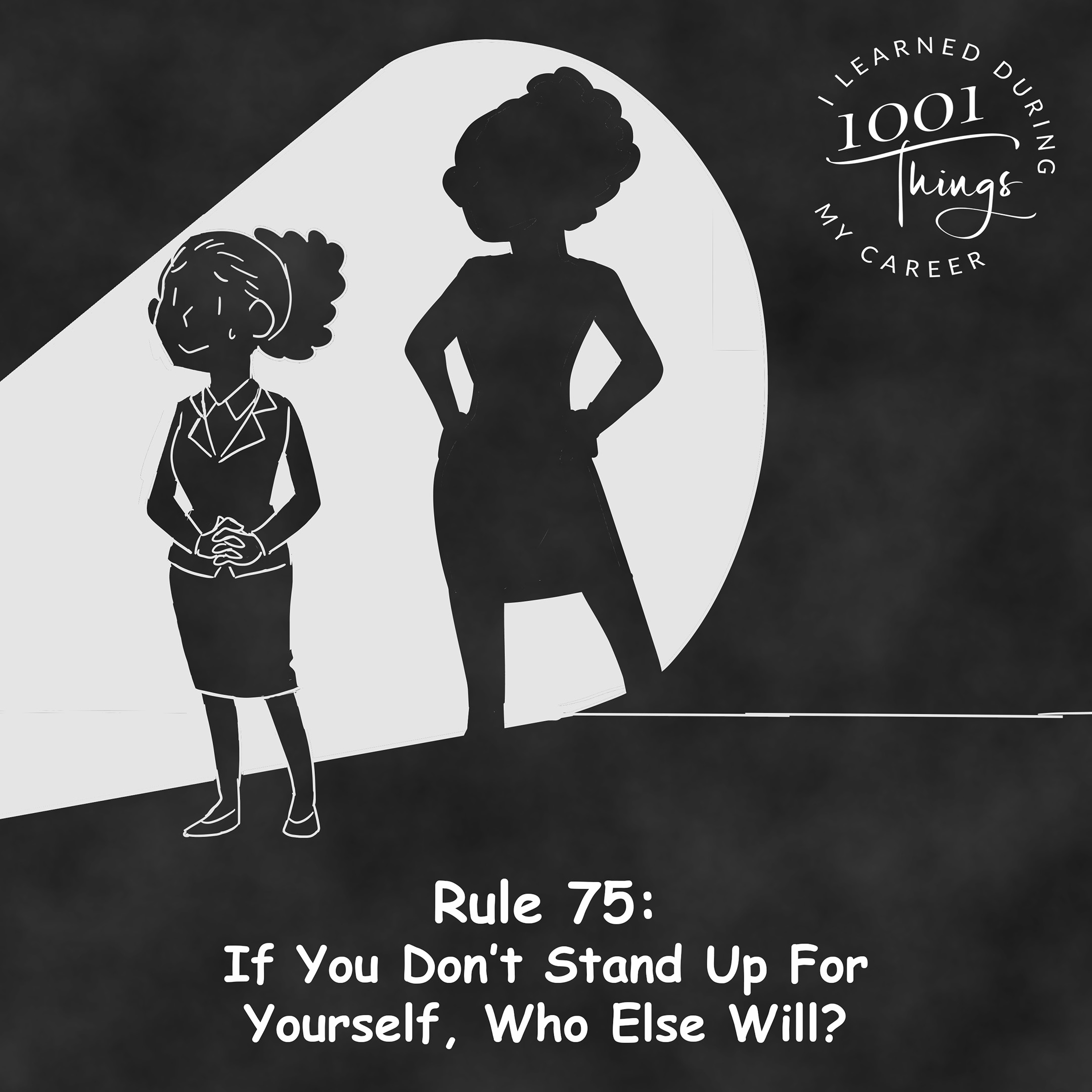 An illustration of a person standing with a tall, bold shadow stretching behind them.